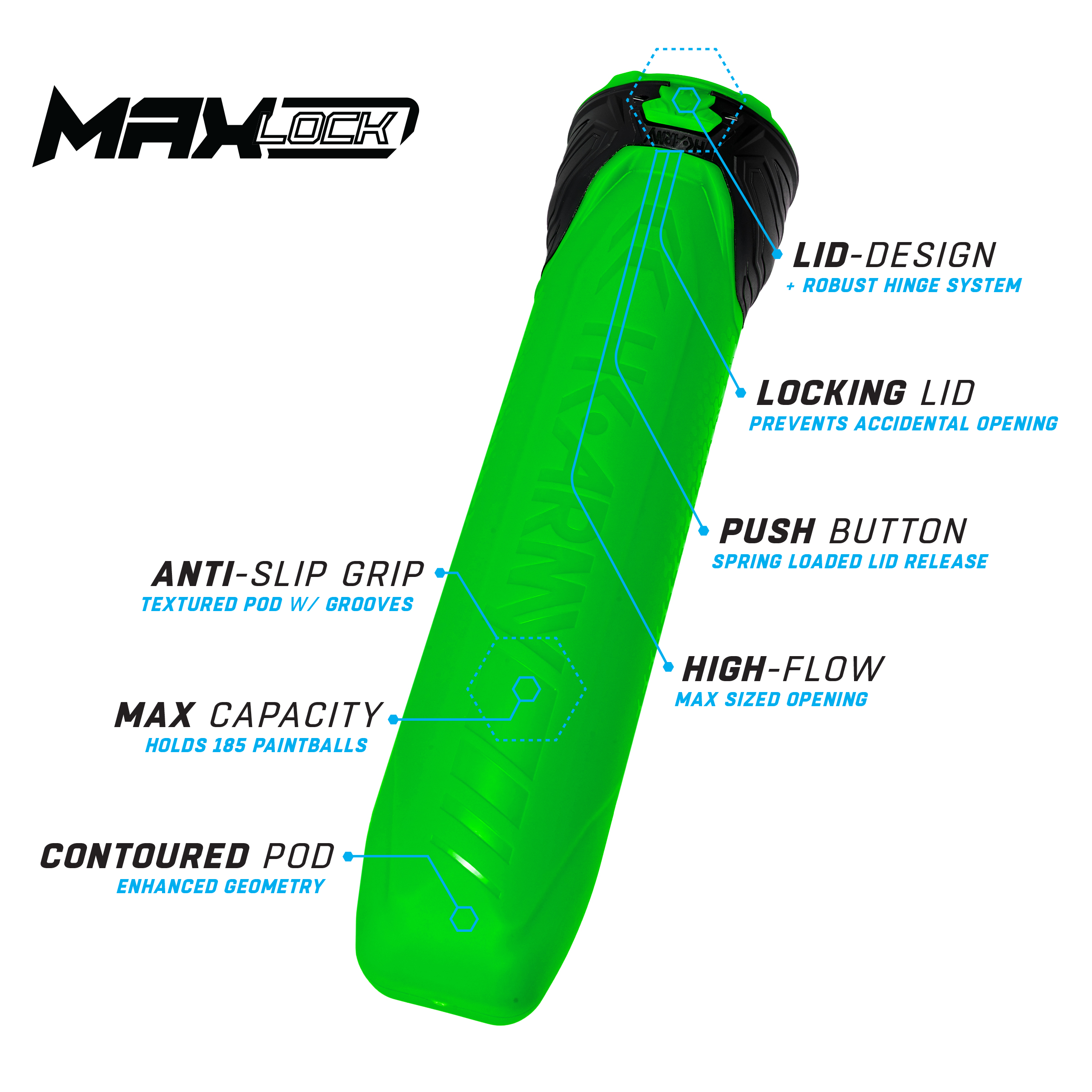 MaxLock Pods - Lock Lid 185 Rounds - Energy 6-Pack