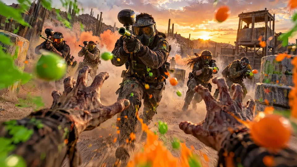 Close paintball action during Zombieball
