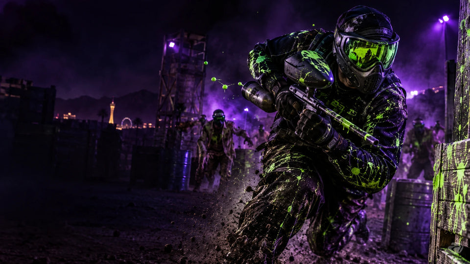 A Summerlin Paintball referee overseeing Zombieball under ultraviolet lights